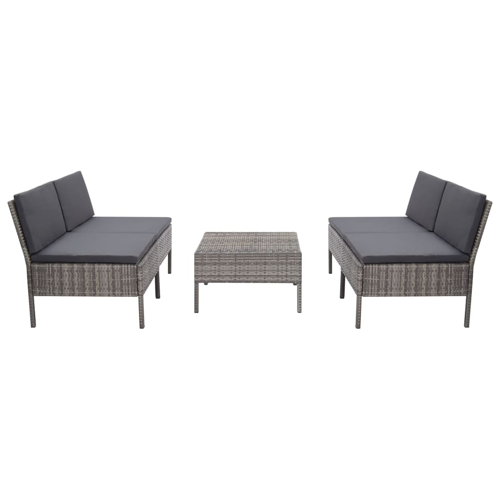 5-delige Loungeset met kussens poly rattan grijs – afbeelding 1