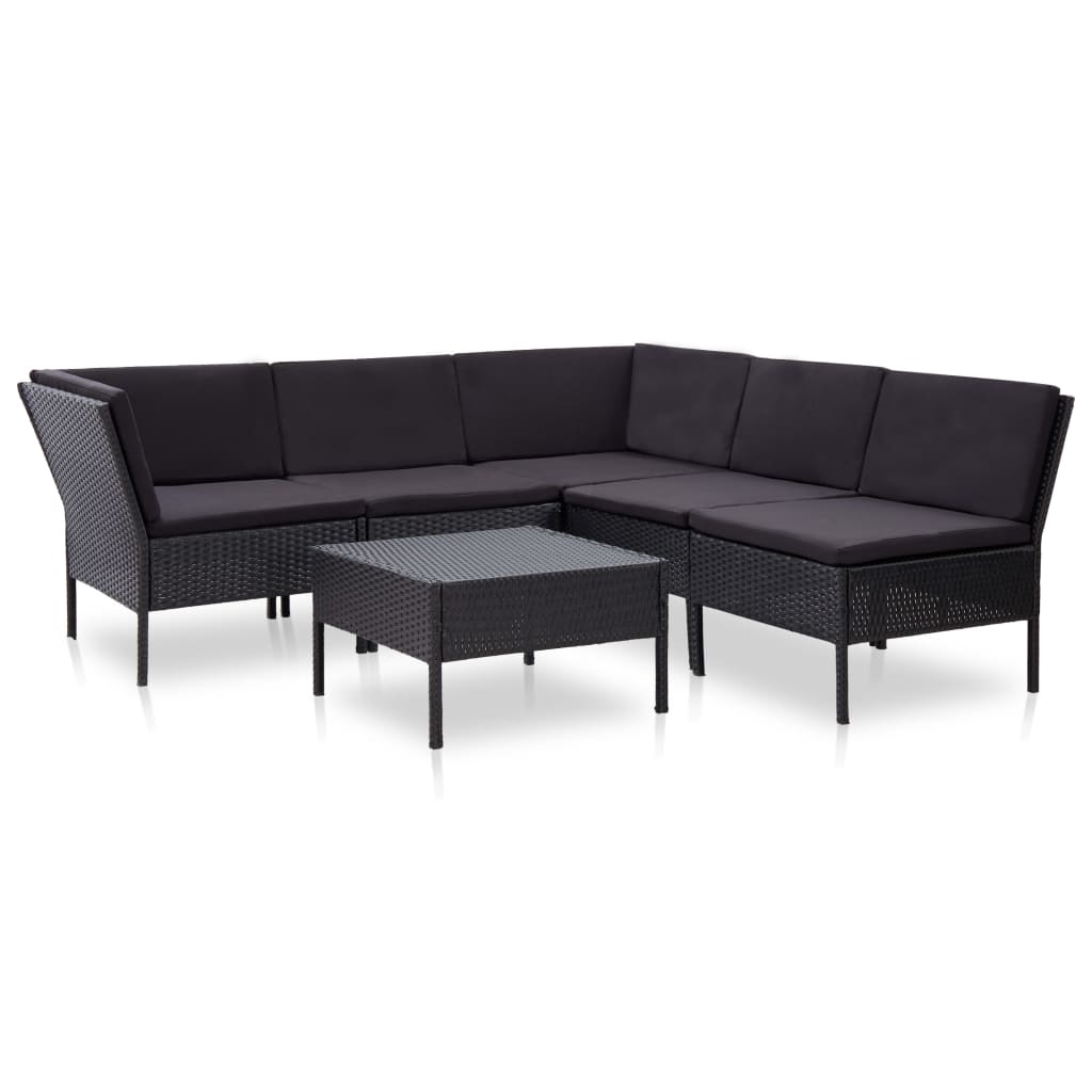 6-delige Loungeset met kussens poly rattan zwart – afbeelding 1