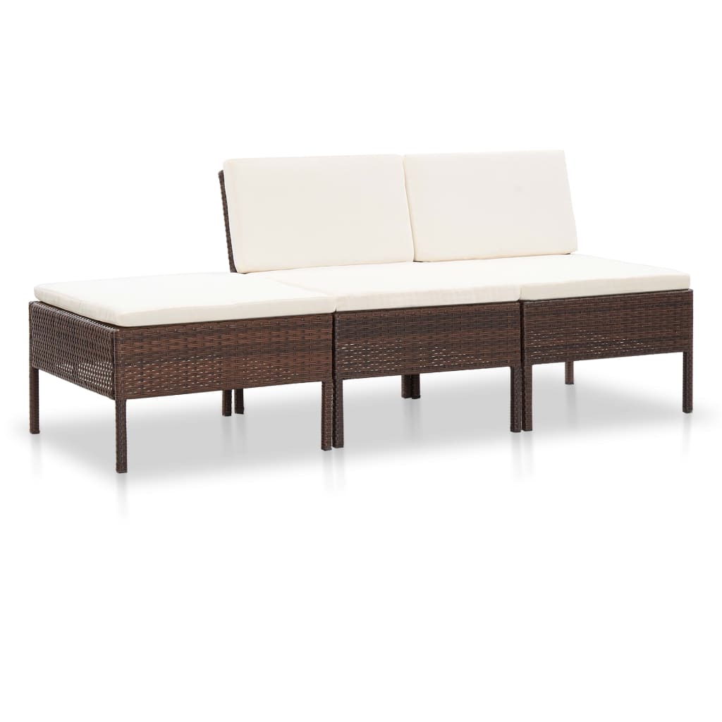 3-delige Loungeset met kussens poly rattan bruin – afbeelding 1