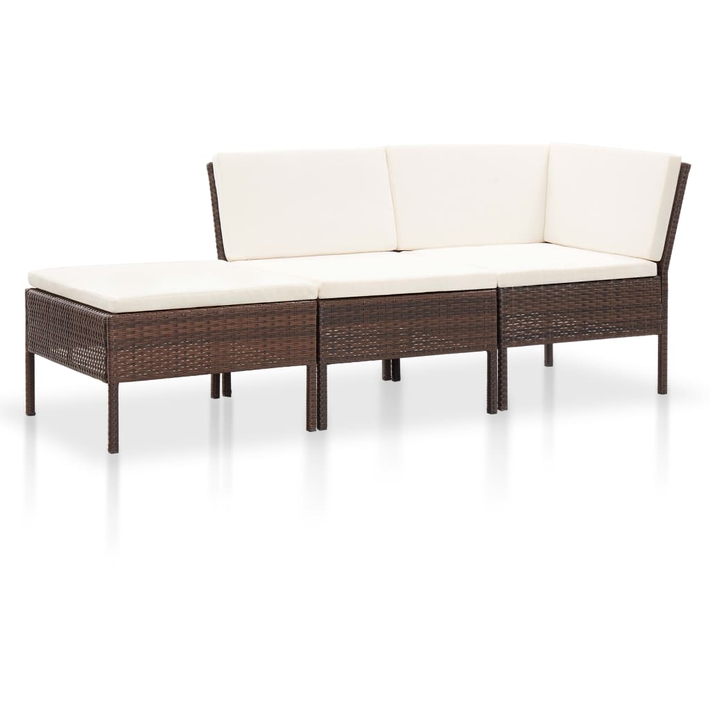 3-delige Loungeset met kussens poly rattan bruin – afbeelding 1