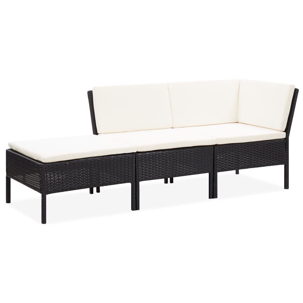 3-delige Loungeset met kussens poly rattan zwart – afbeelding 1