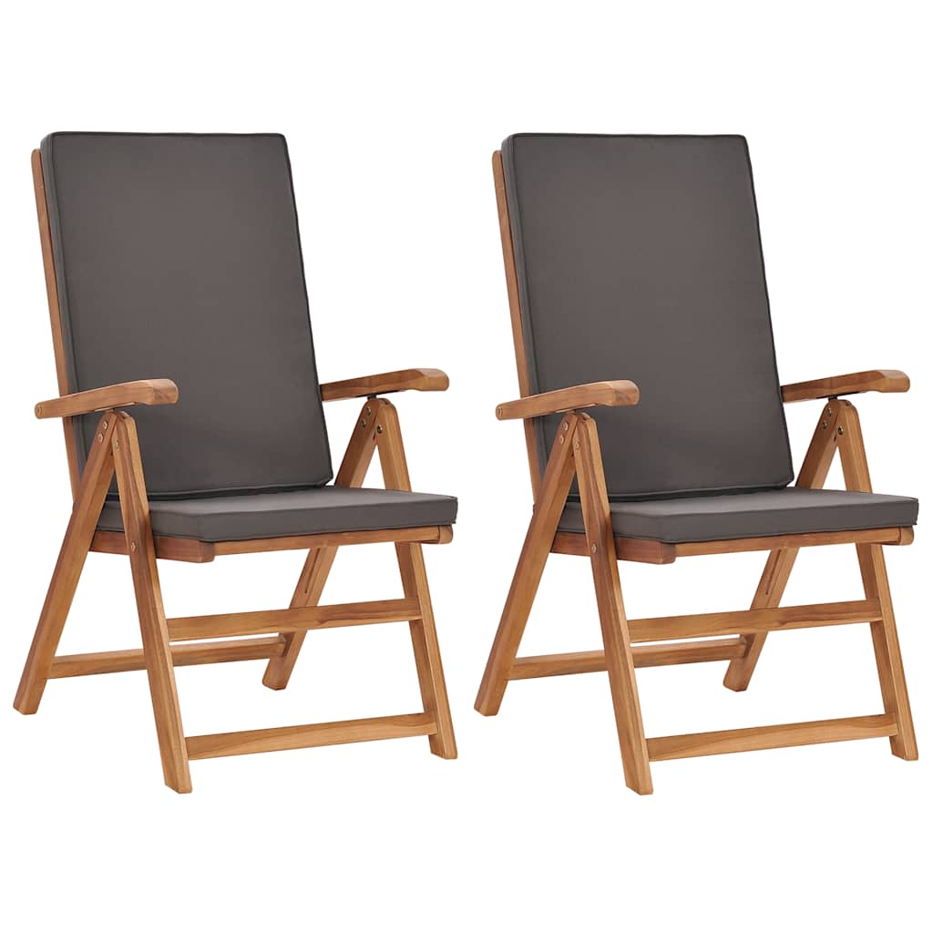 Tuinstoelen 2 st verstelbaar kussens verstelbaar teakhout grijs – afbeelding 1