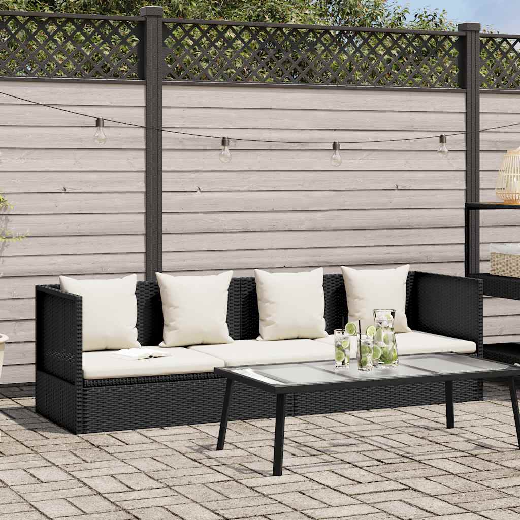Tuinbed met kussens poly rattan zwart