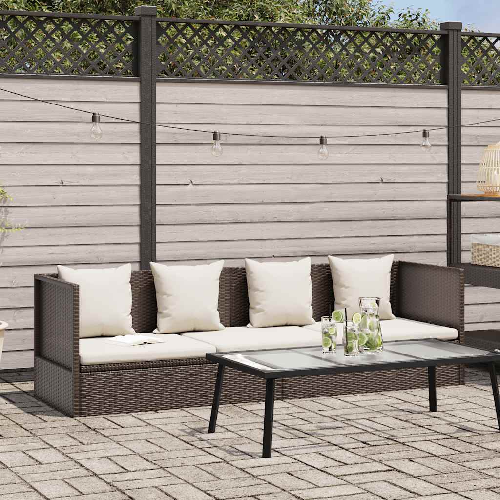 Tuinbed met kussens poly rattan bruin