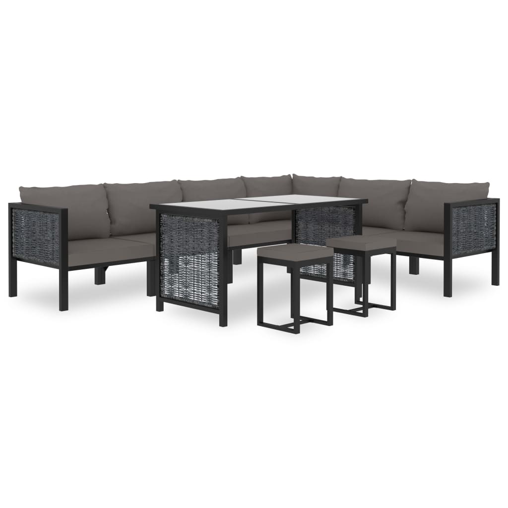 9-delige Loungeset met kussens poly rattan antraciet – afbeelding 1