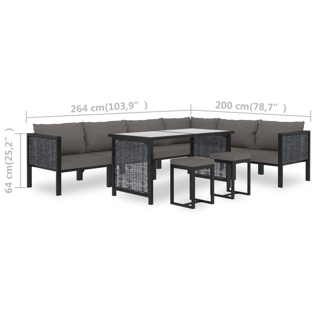 9-delige Loungeset met kussens poly rattan antraciet – afbeelding 12