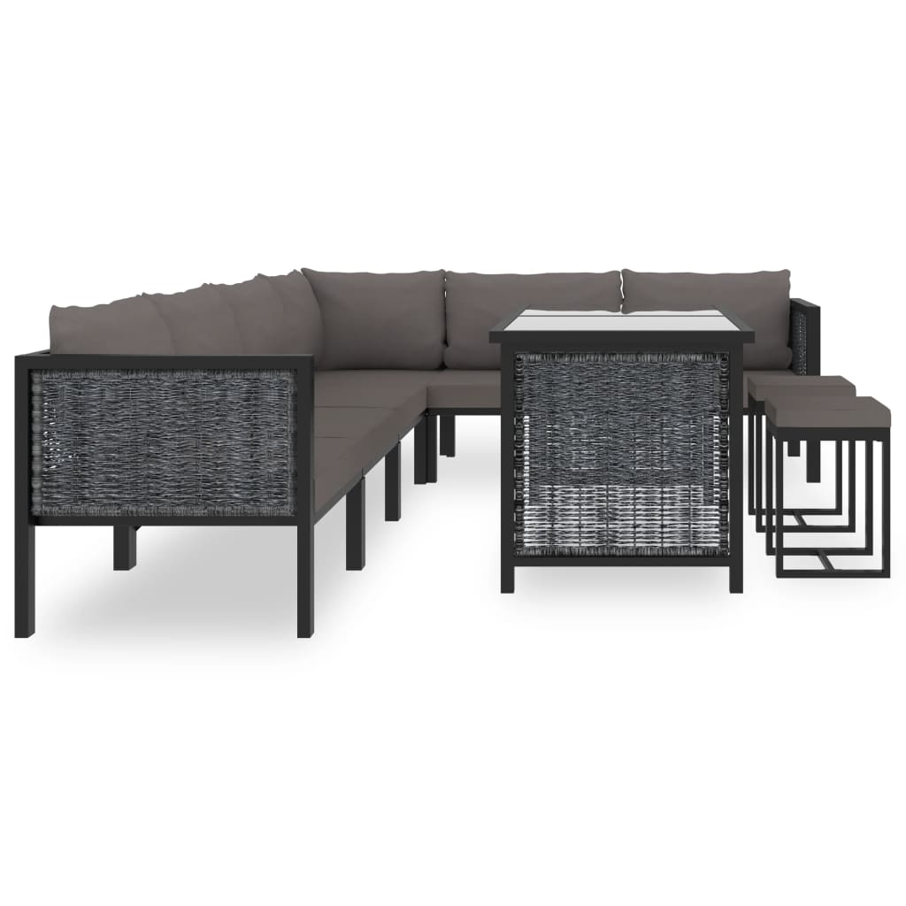 9-delige Loungeset met kussens poly rattan antraciet – afbeelding 2