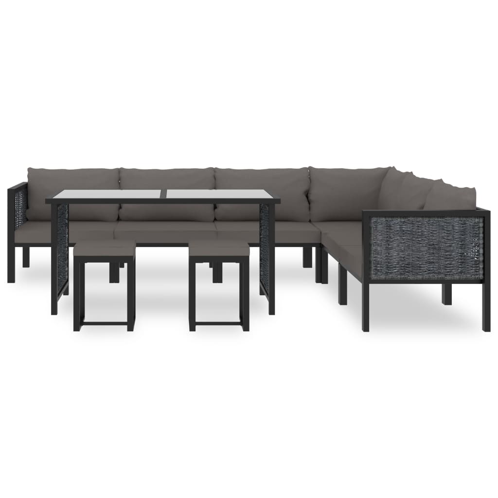 9-delige Loungeset met kussens poly rattan antraciet – afbeelding 3