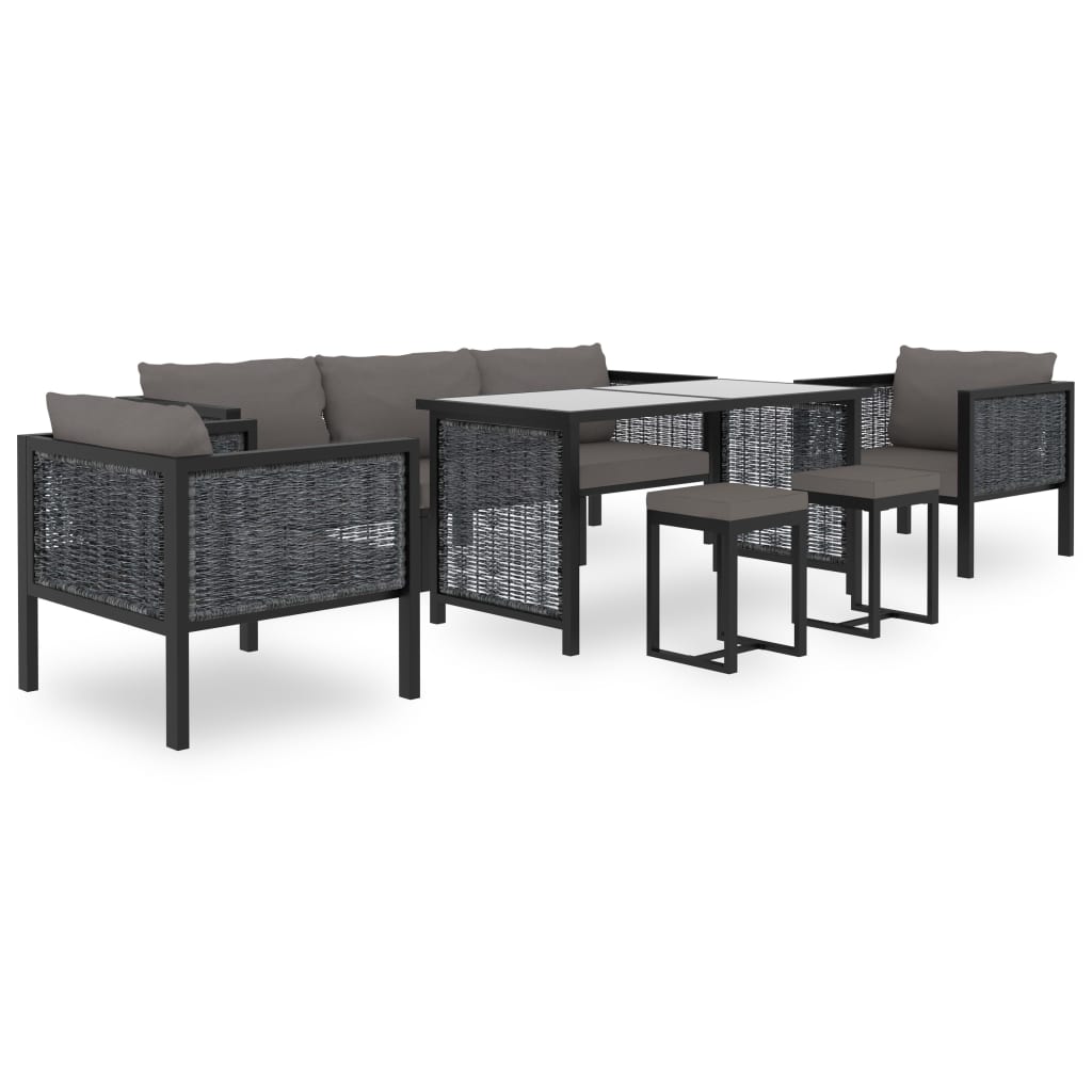 8-delige Loungeset met kussens poly rattan antraciet – afbeelding 1