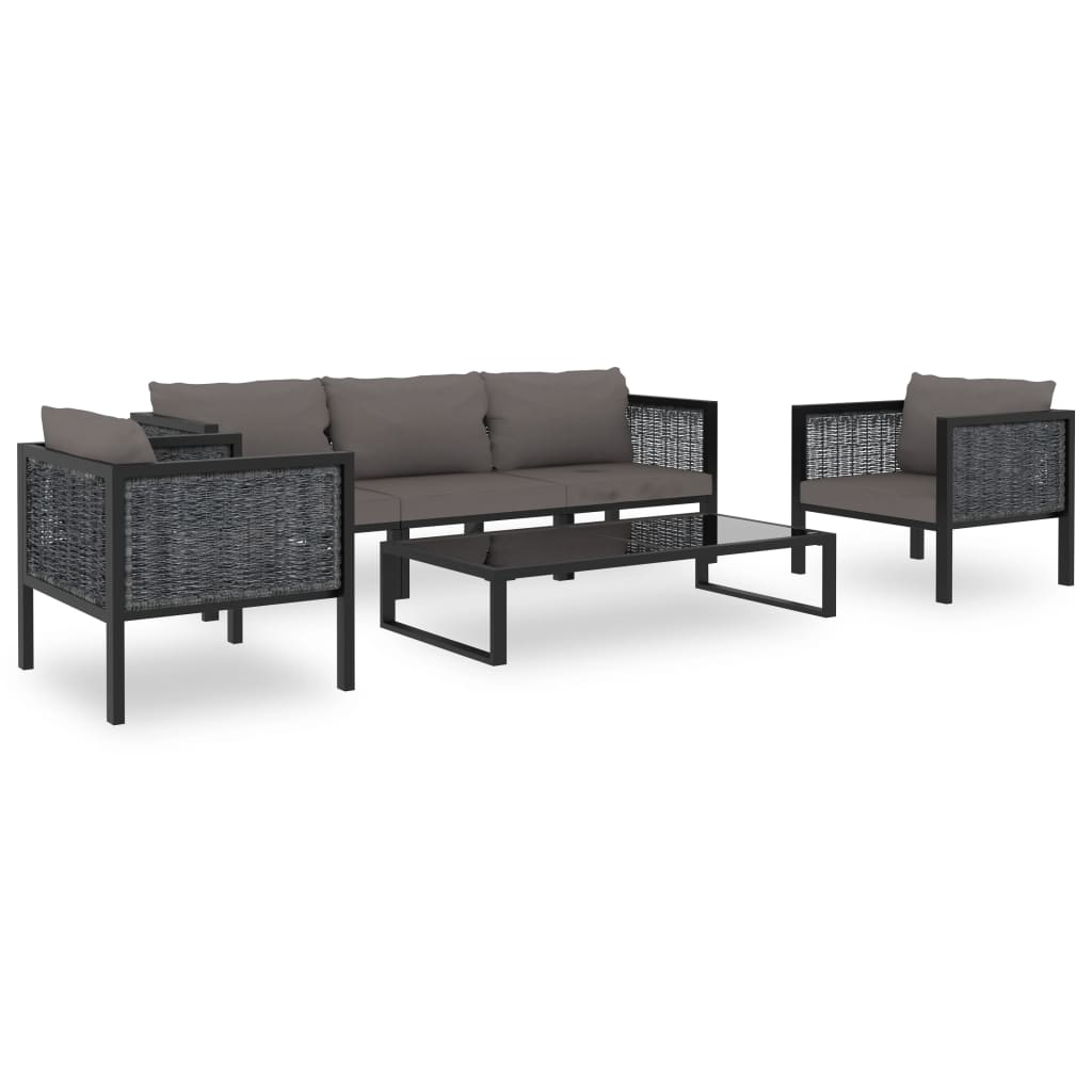 6-delige Loungeset met kussens poly rattan antraciet – afbeelding 1