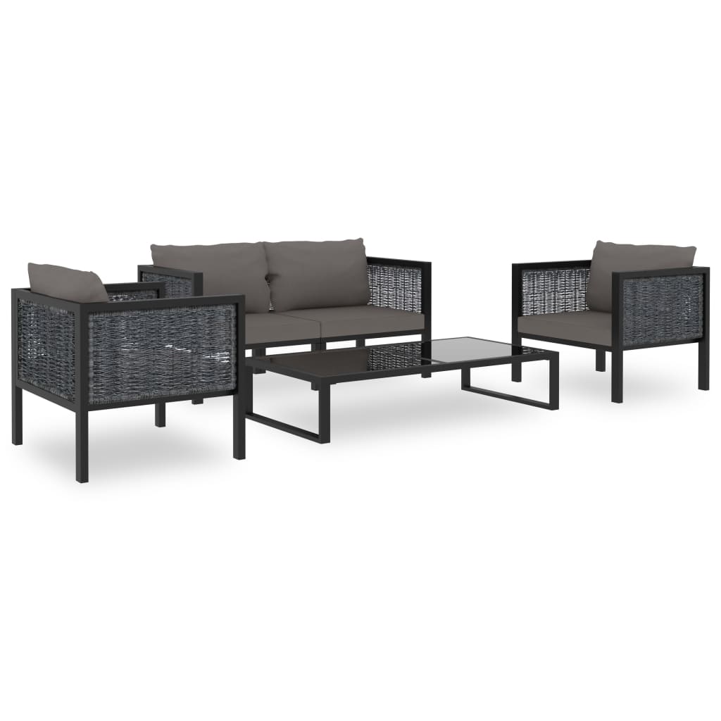 5-delige Loungeset met kussens poly rattan antraciet – afbeelding 1