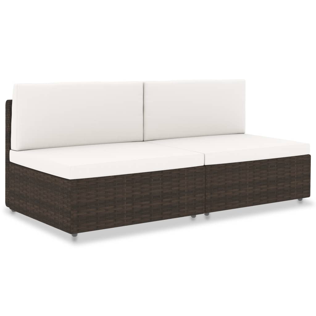 Tweezitsbank sectioneel poly rattan bruin