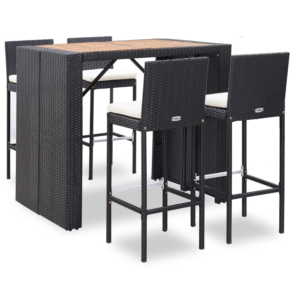 5-delige Tuinbarset poly rattan en acaciahout zwart – afbeelding 1