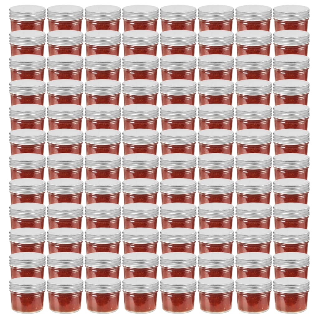 Jampotten met zilverkleurige deksels 96 st 110 ml glas