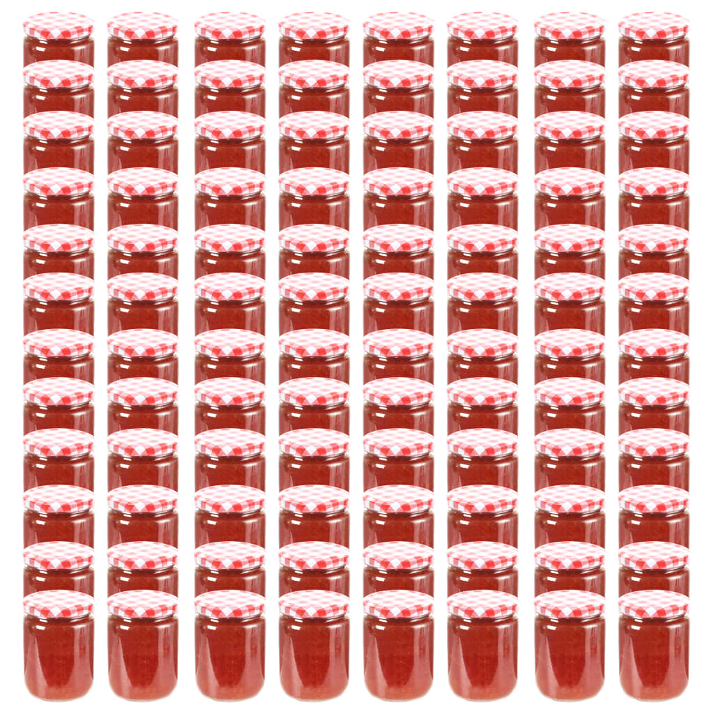 Jampotten met wit met rode deksels 96 st 230 ml glas – afbeelding 1