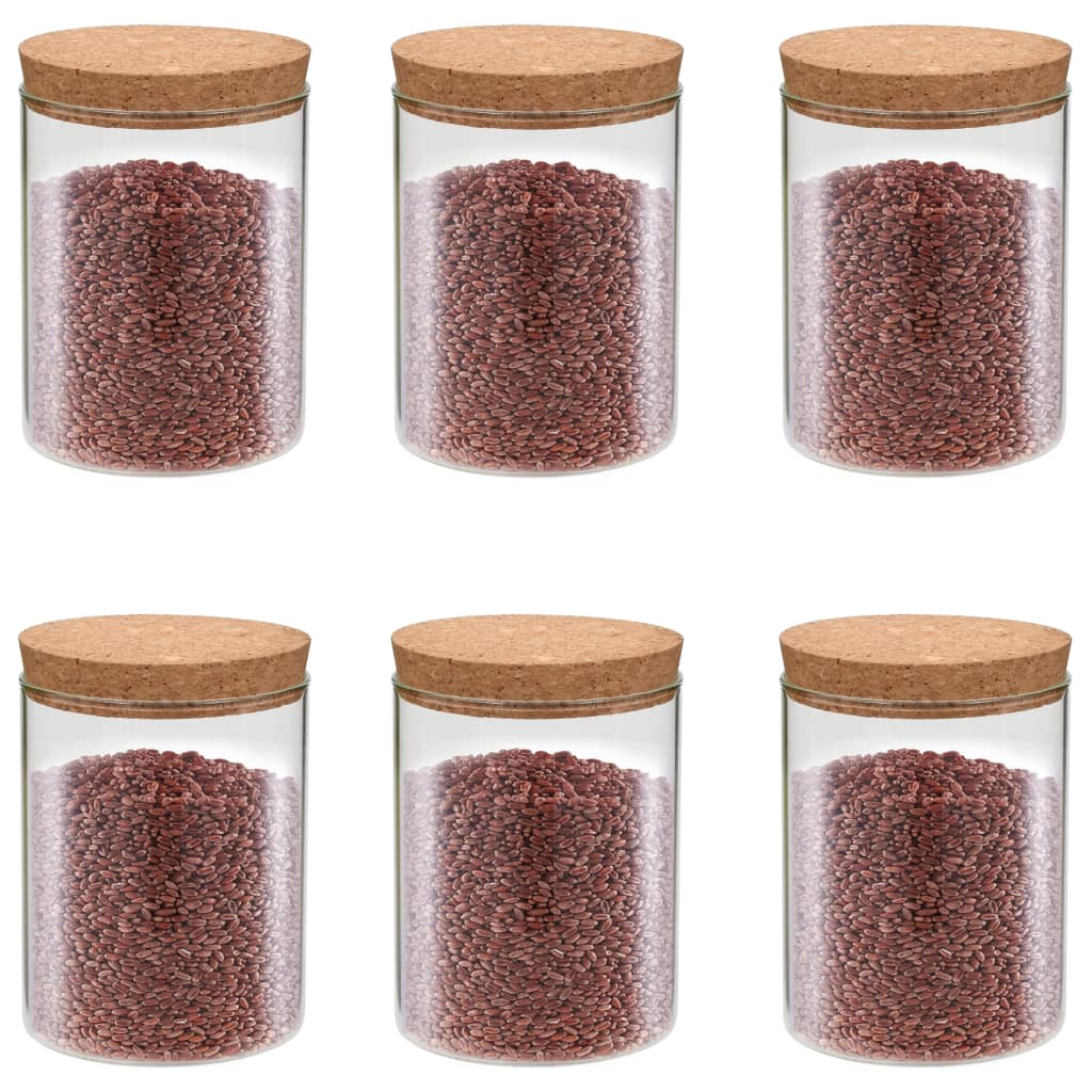 Opbergpotten met kurken deksel 6 st 650 ml glas
