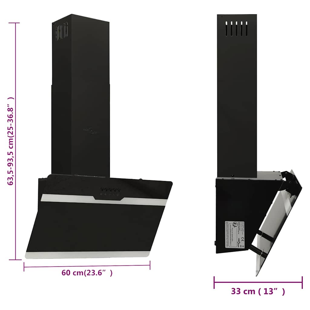 Wandafzuigkap 60 cm staal en gehard glas zwart – afbeelding 10