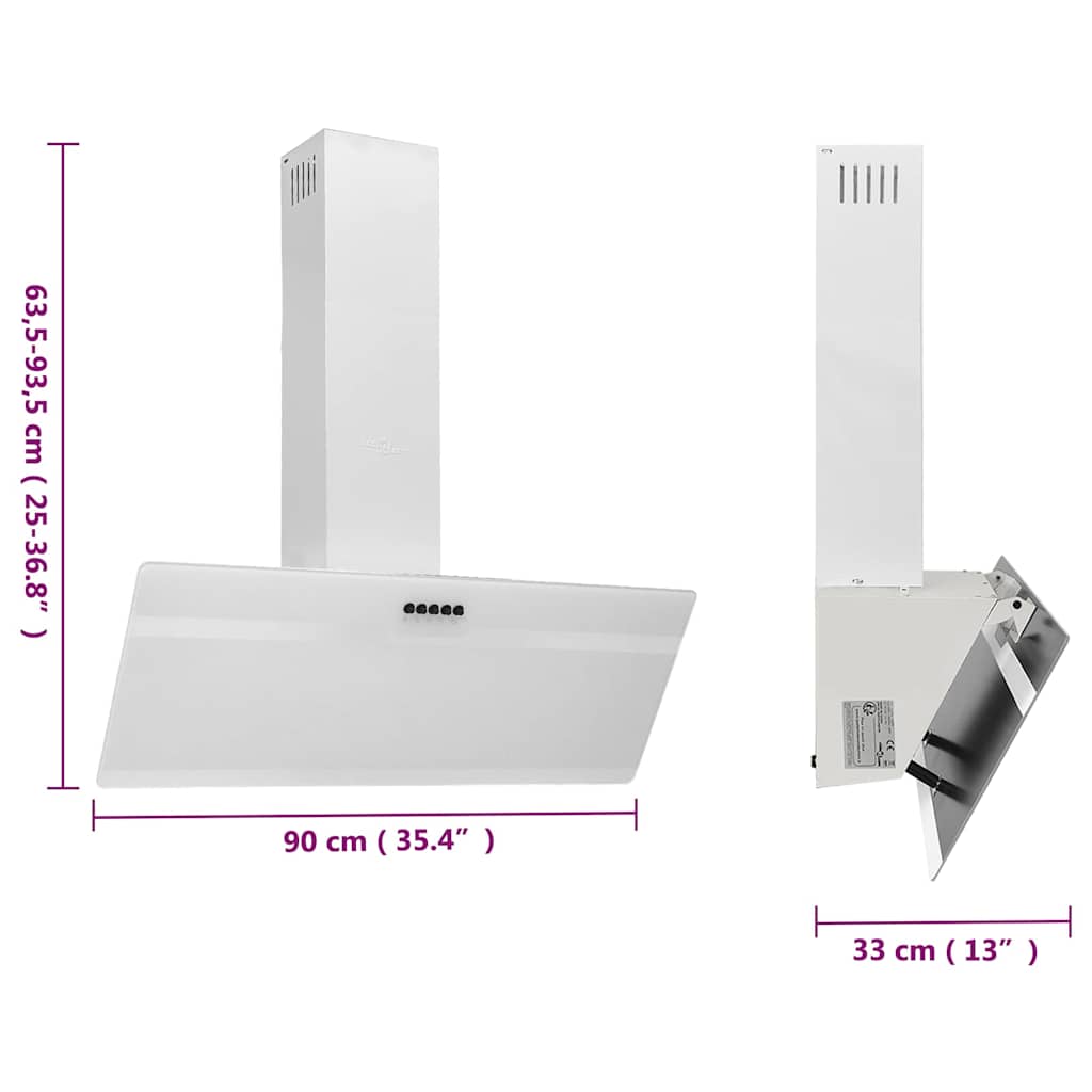Wandafzuigkap 90 cm staal en gehard glas wit – afbeelding 10