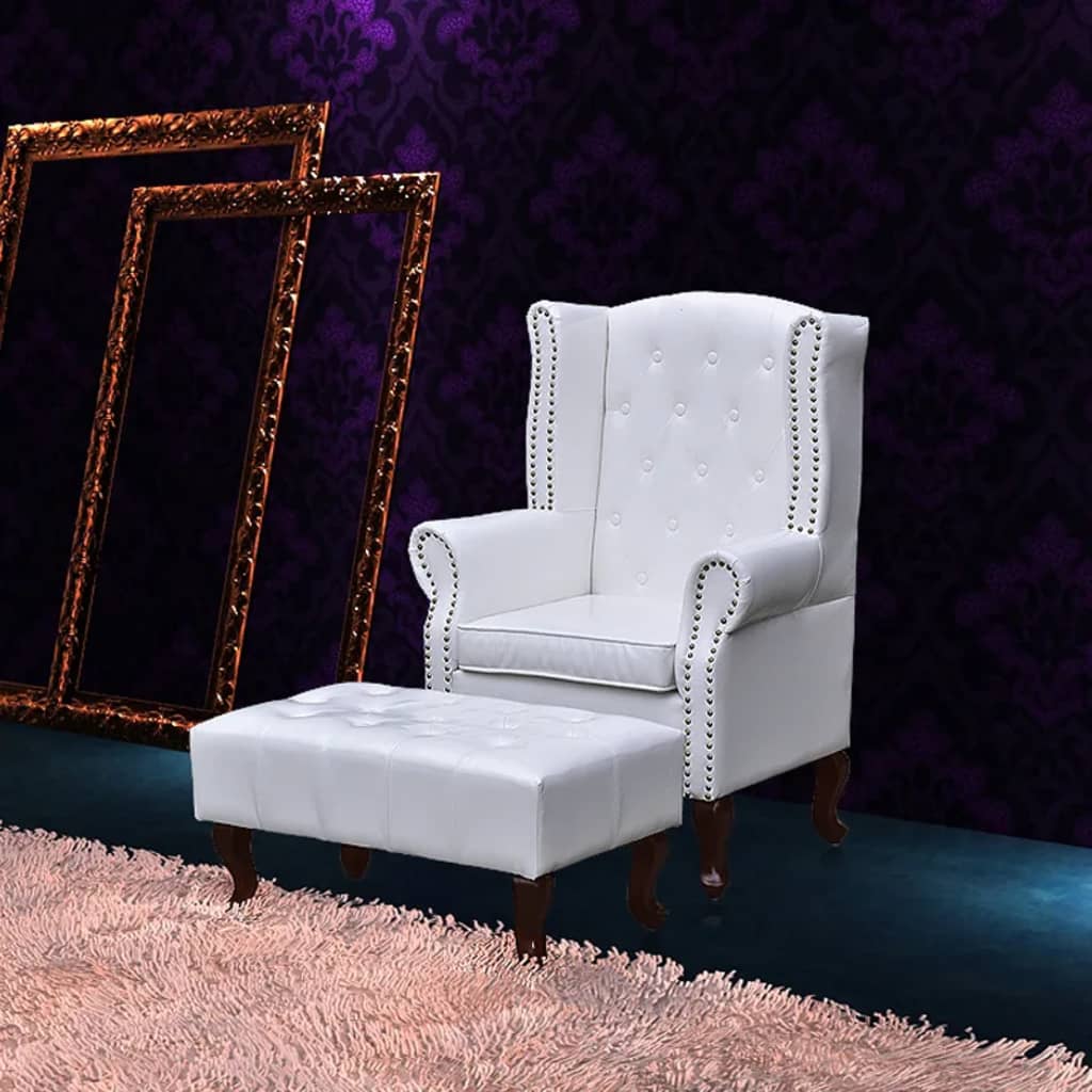 Fauteuil met hocker wit