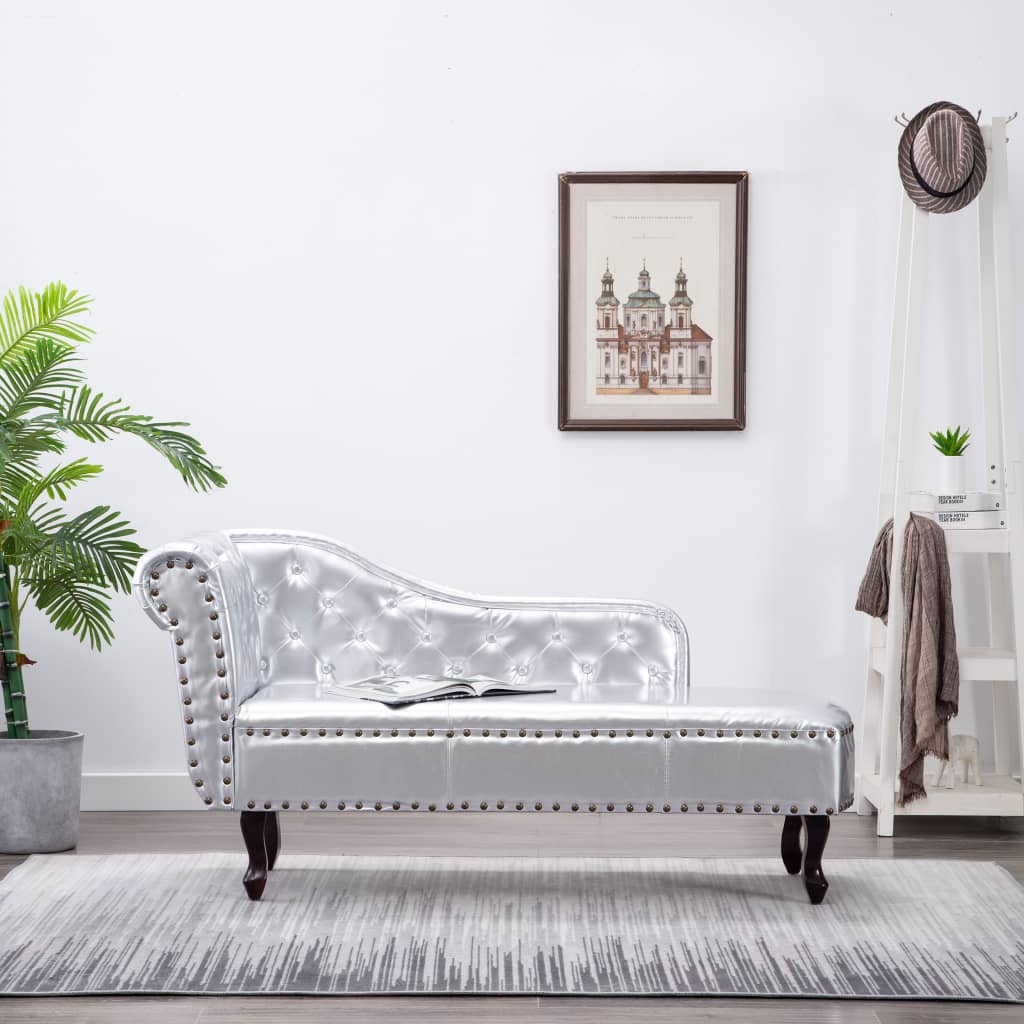 Chaise longue kunstleer zilverkleurig – afbeelding 1