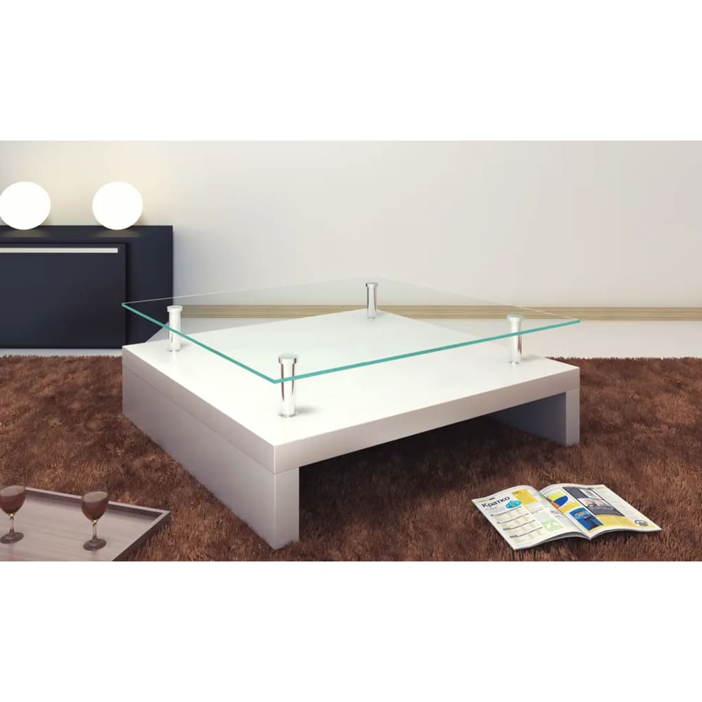 Salontafel met glazen tafelblad wit – afbeelding 1