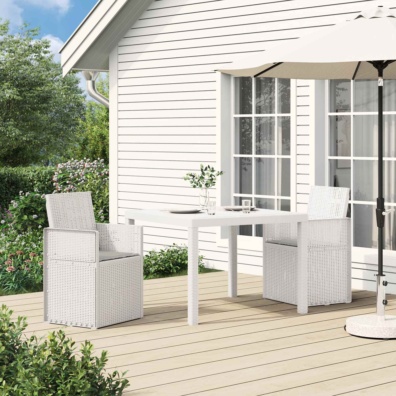 Tuin Eetstoelen 2 pcs Wit en Lichtgrijs PP