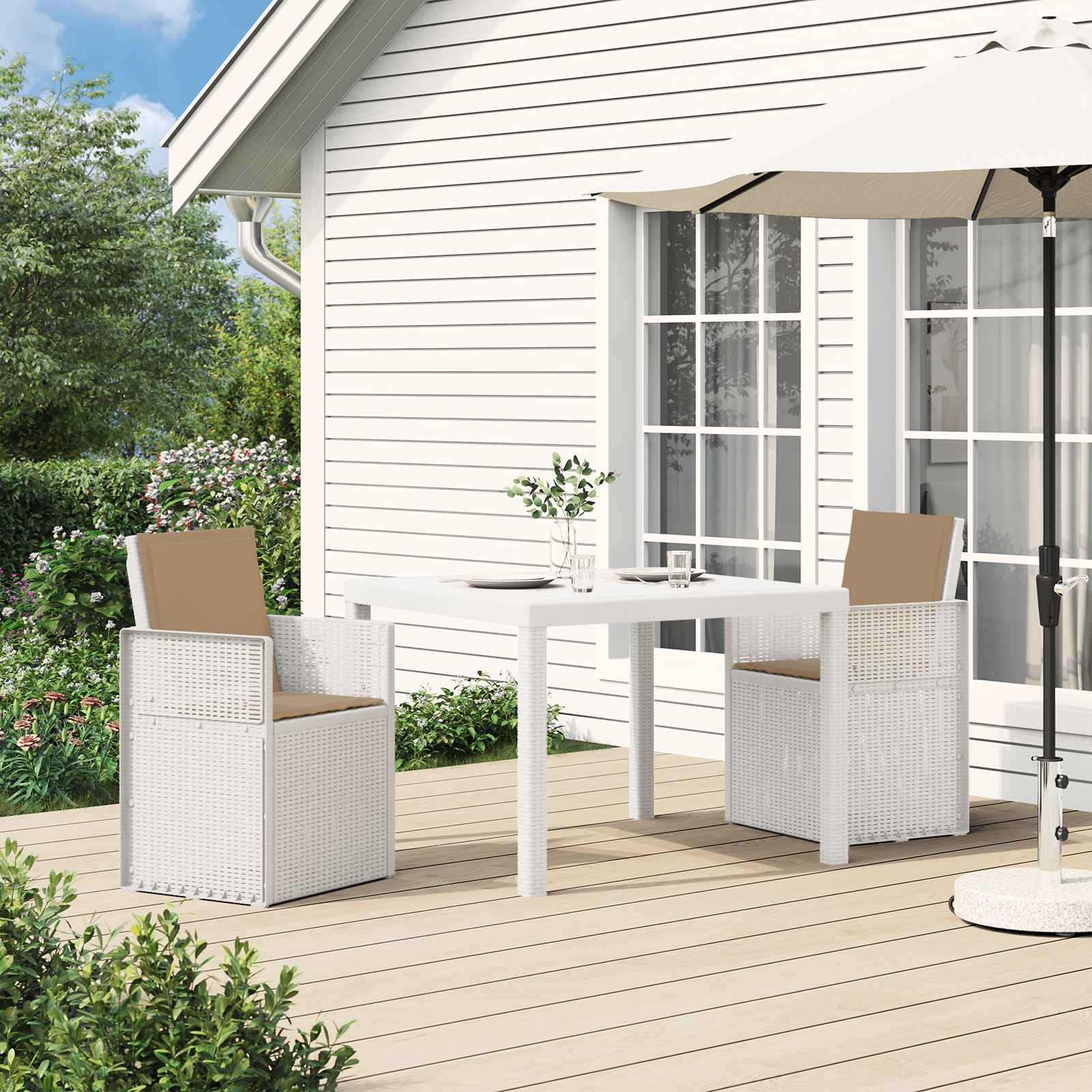 Tuin Eetstoelen 2 pcs Wit en Taupe PP – afbeelding 1