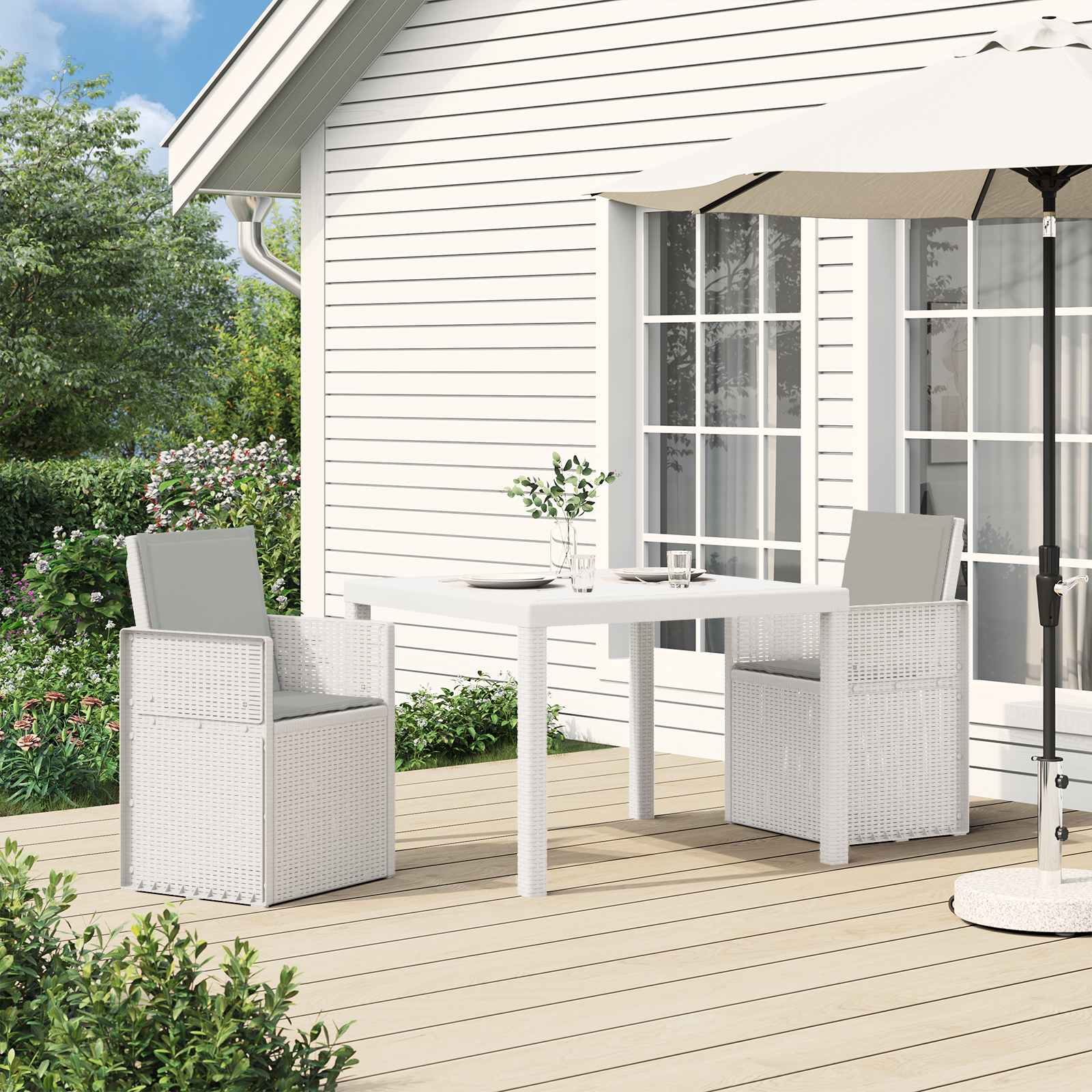 Tuin Eetstoelen 2 pcs Wit en Lichtgrijs PP – afbeelding 1