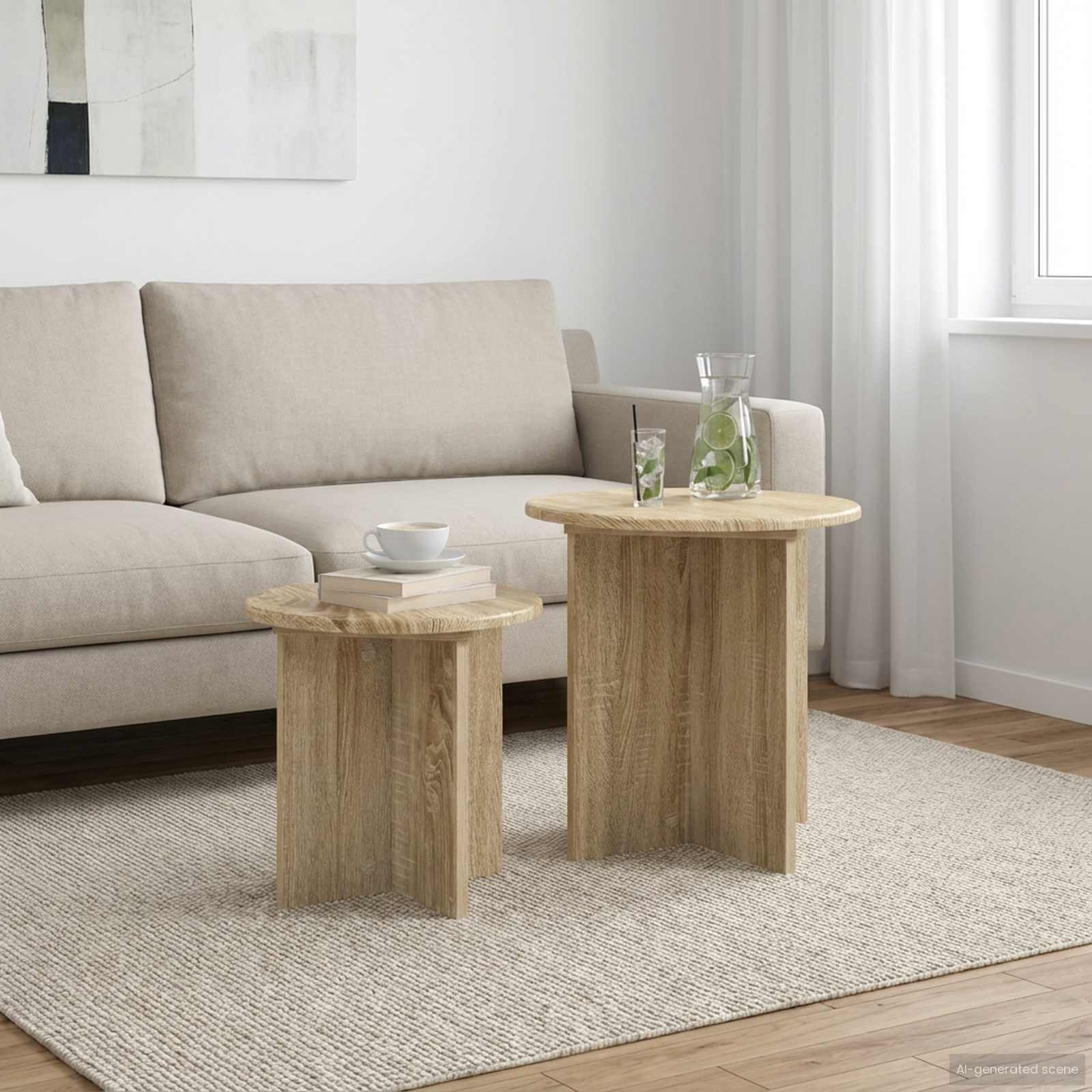 Bijzettafelset met opslag 2 pcs Sonoma Eiken Geconstrueerd hout – afbeelding 1