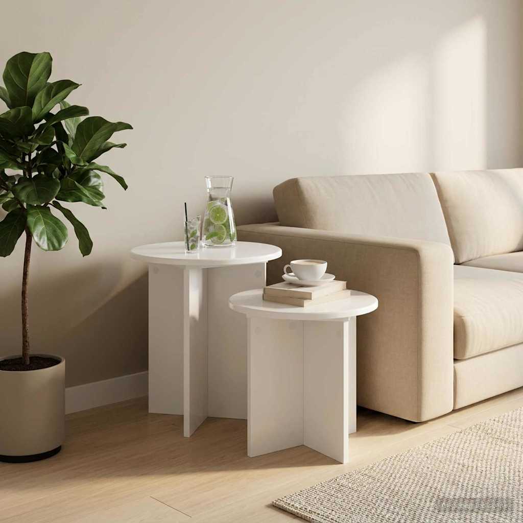 Bijzettafelset 2 pcs Hoogglans Wit Geconstrueerd hout – afbeelding 1