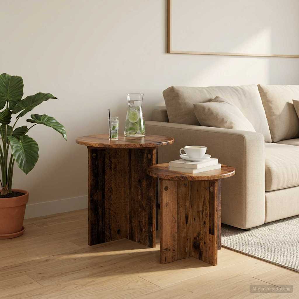 Bijzettafelset 2 pcs Oud hout Geconstrueerd hout – afbeelding 1