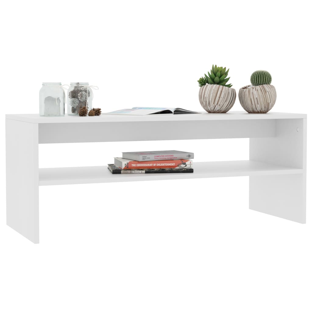Salontafel 100x40x40 cm bewerkt hout wit – afbeelding 5