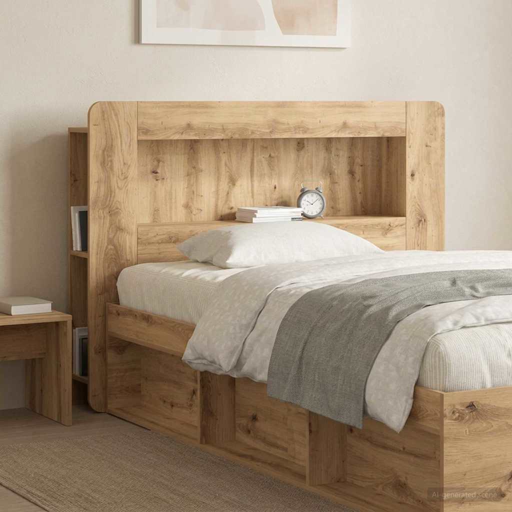 Hoofdbordkast met opslag Artisanaal eiken Geconstrueerd hout – afbeelding 1