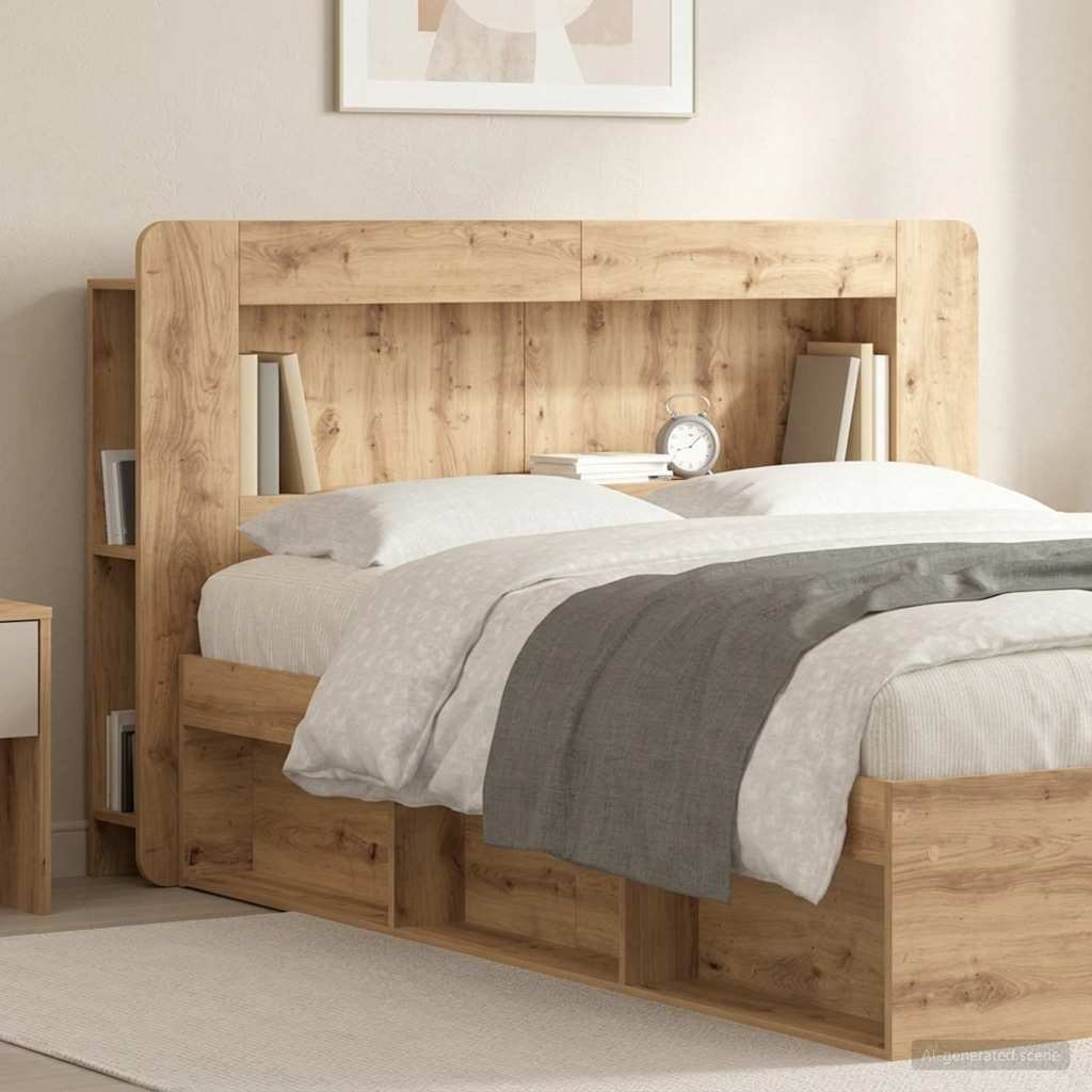 Hoofdbordkast met opslag Artisanaal eiken Geconstrueerd hout – afbeelding 1