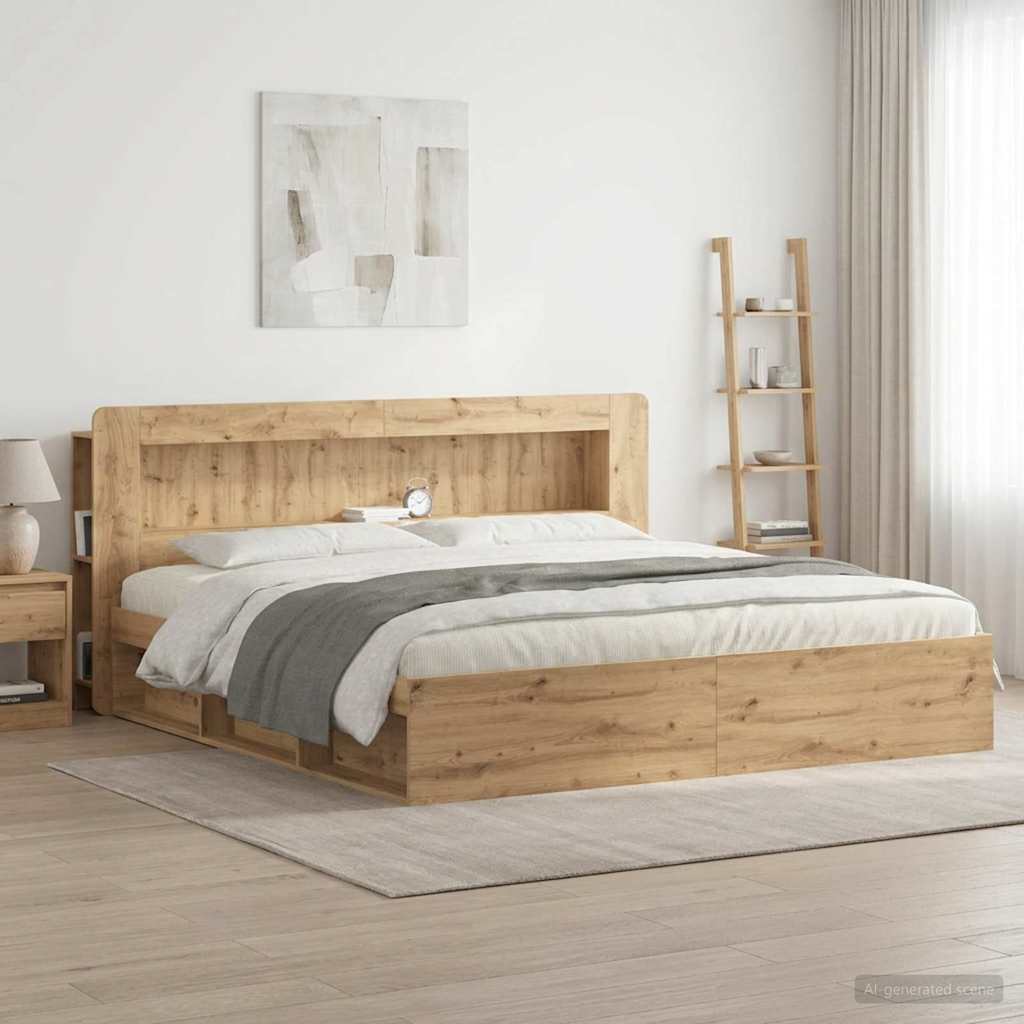 Hoofdbordkast met opslag Artisanaal eiken Geconstrueerd hout – afbeelding 1