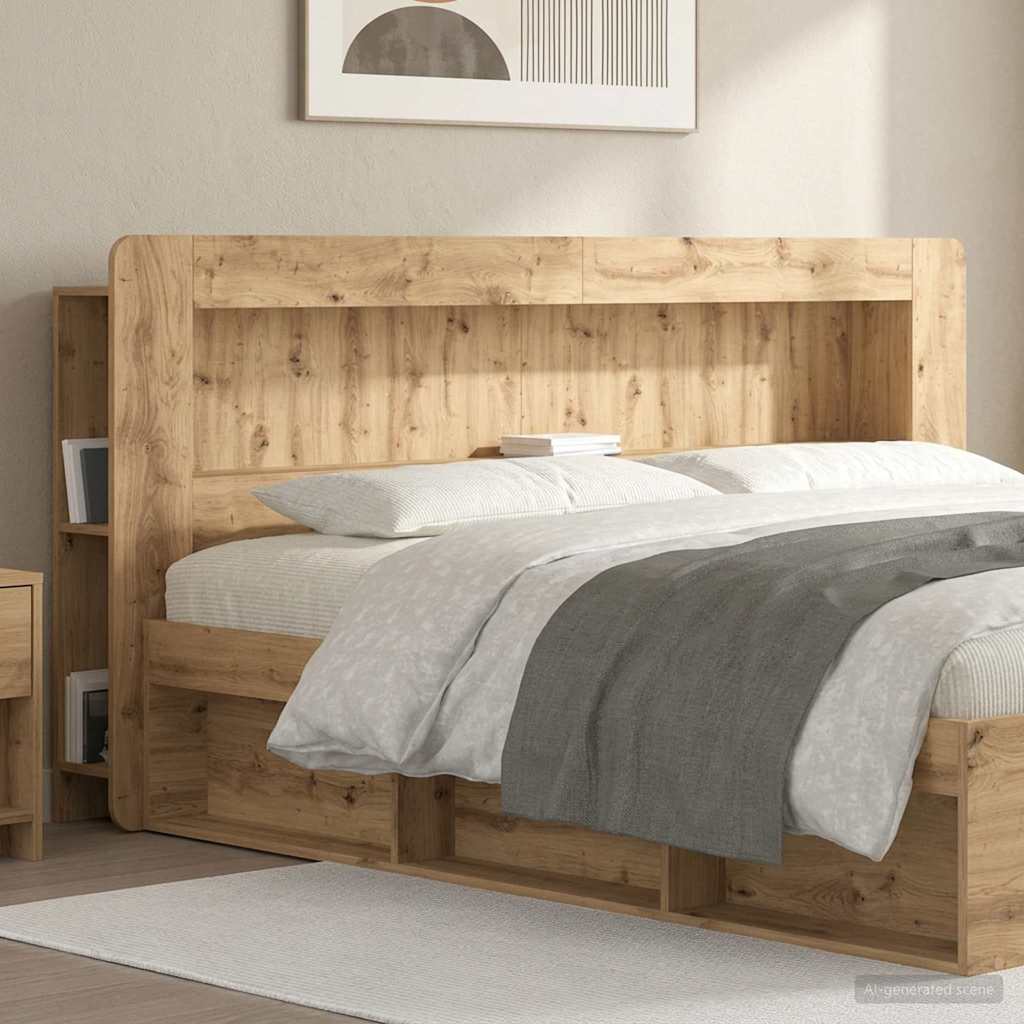 Hoofdbordkast met opslag Artisanaal eiken Geconstrueerd hout – afbeelding 1