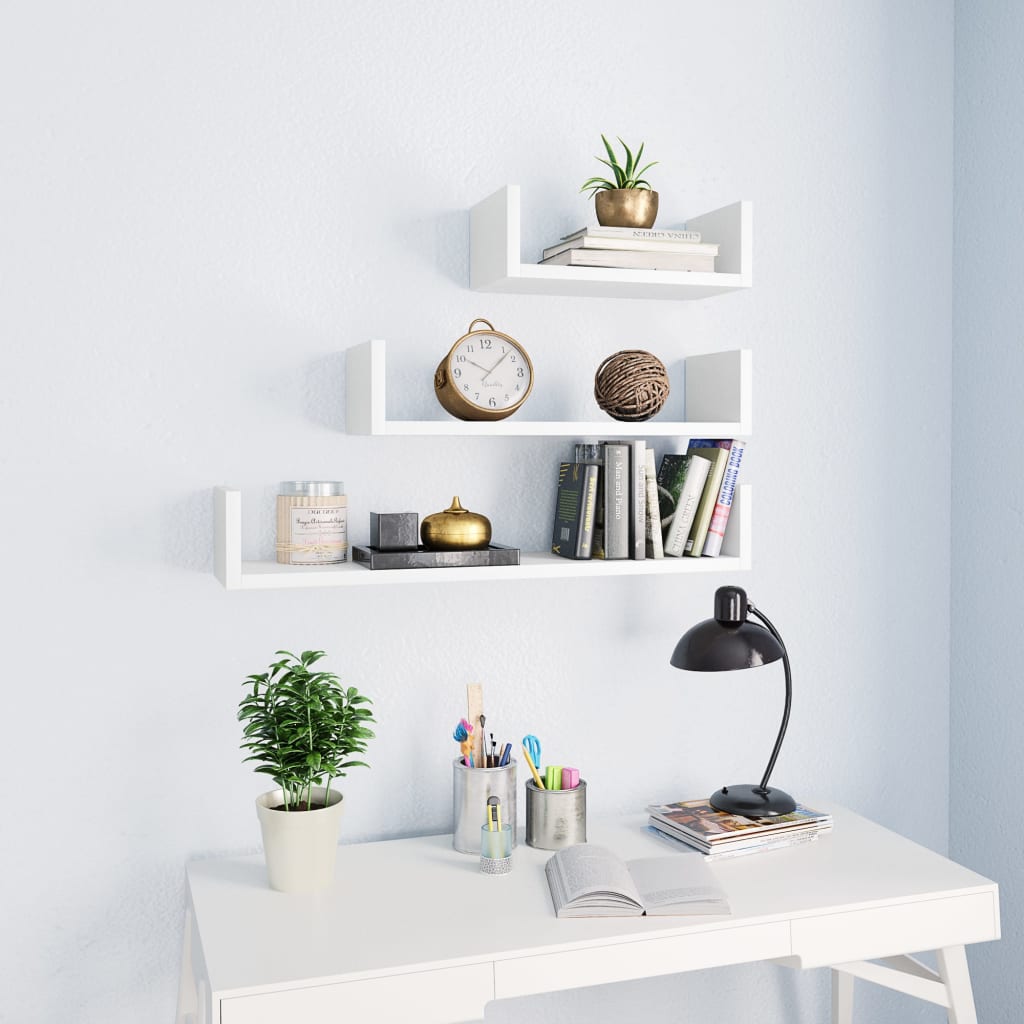 Wandschappen 3 st bewerkt hout wit