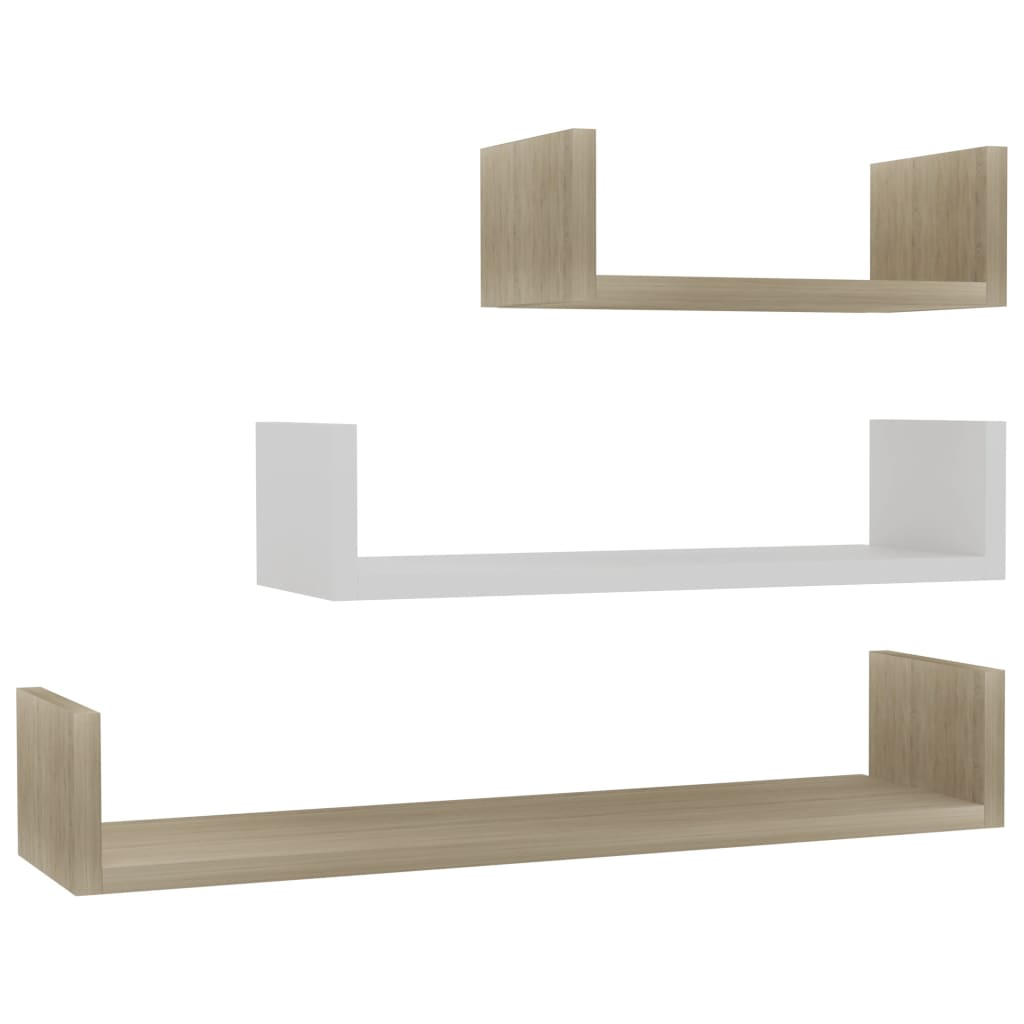 Wandschappen 3 st bewerkt hout wit en sonoma eikenkleur – afbeelding 2