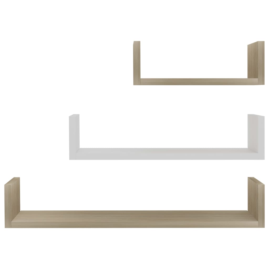 Wandschappen 3 st bewerkt hout wit en sonoma eikenkleur – afbeelding 4