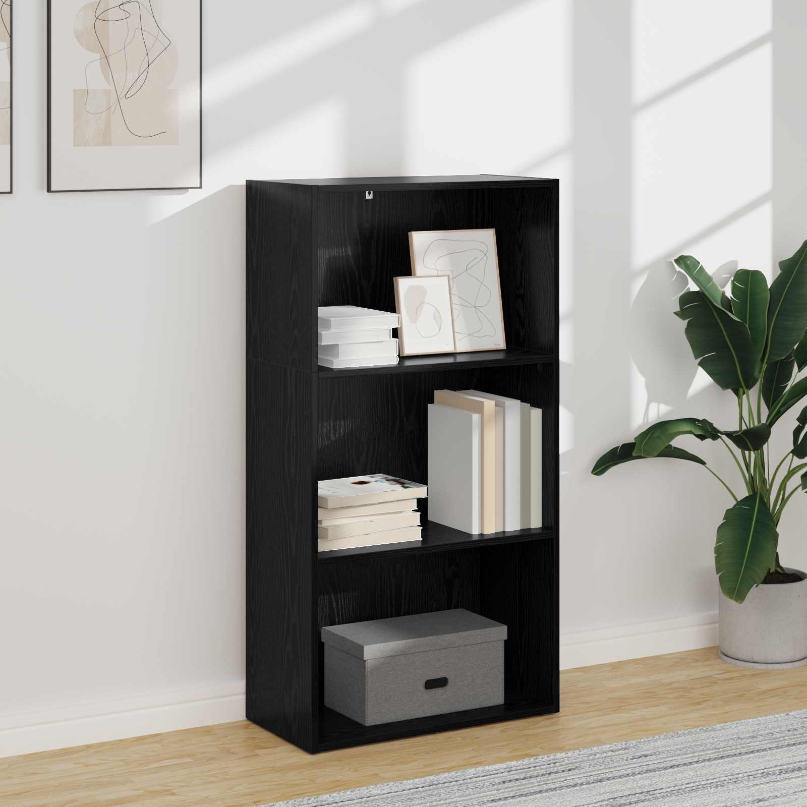 Boekenkast Zwart Eiken 60 x 30 x 114 cm Bewerkt hout