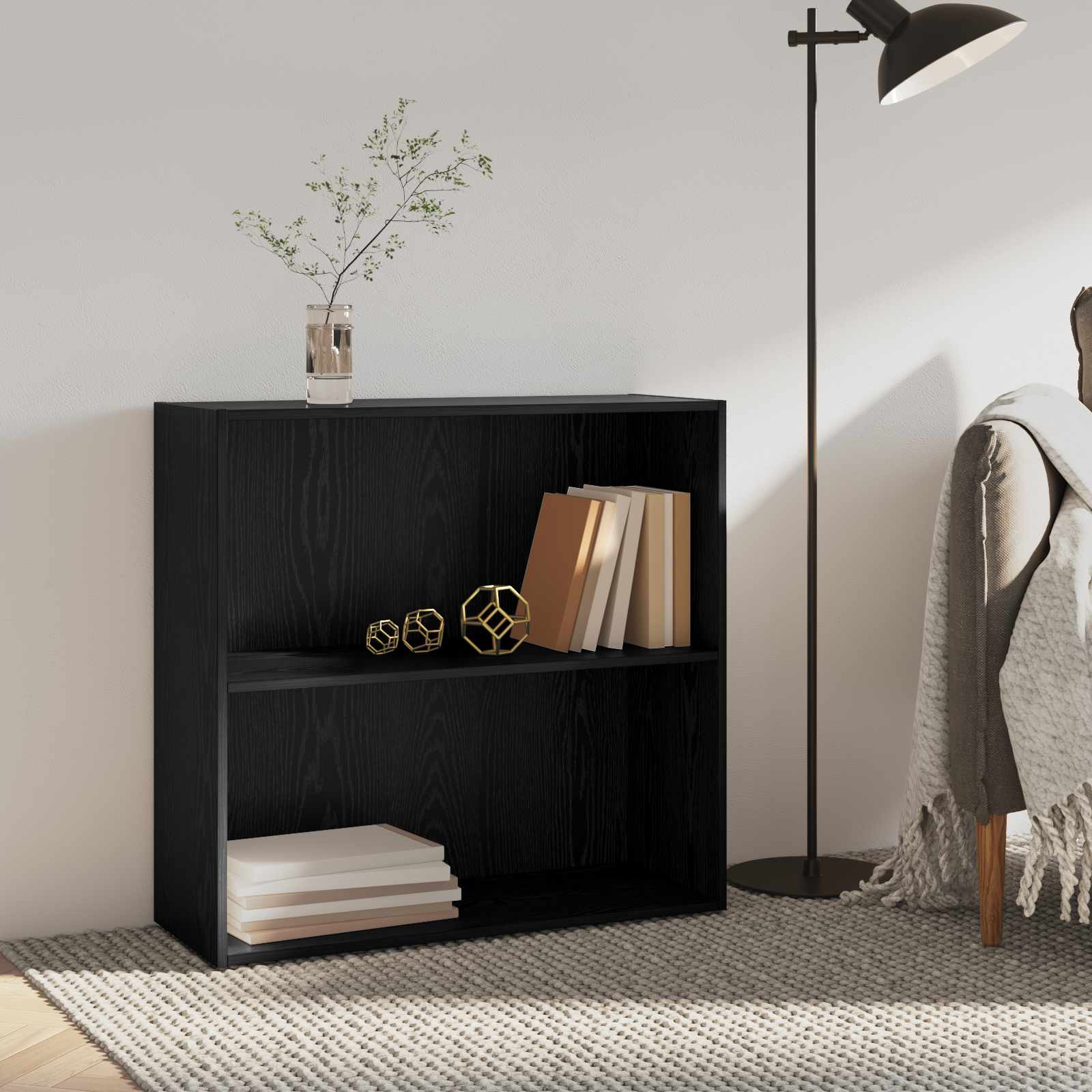 Boekenkast Zwart Eiken 80 x 30 x 76,5 cm Bewerkt hout