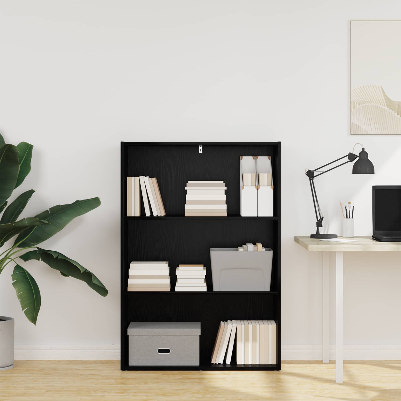 Boekenkast Zwart Eiken 80 x 30 x 114 cm Bewerkt hout