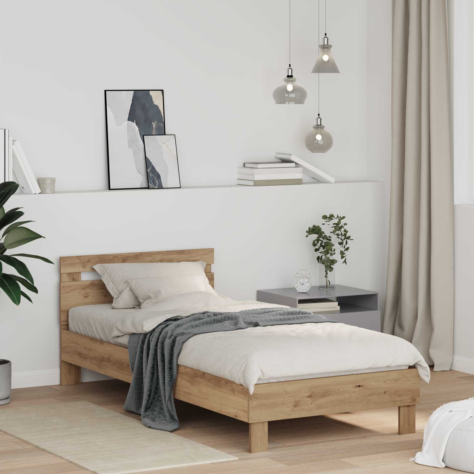 Bedframe Artisan Eiken 98.5 x 200 cm Bewerkt hout – afbeelding 1