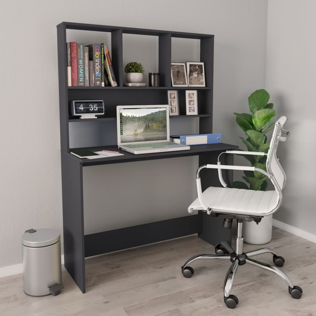 Bureau met schappen 110x45x157 cm bewerkt hout grijs