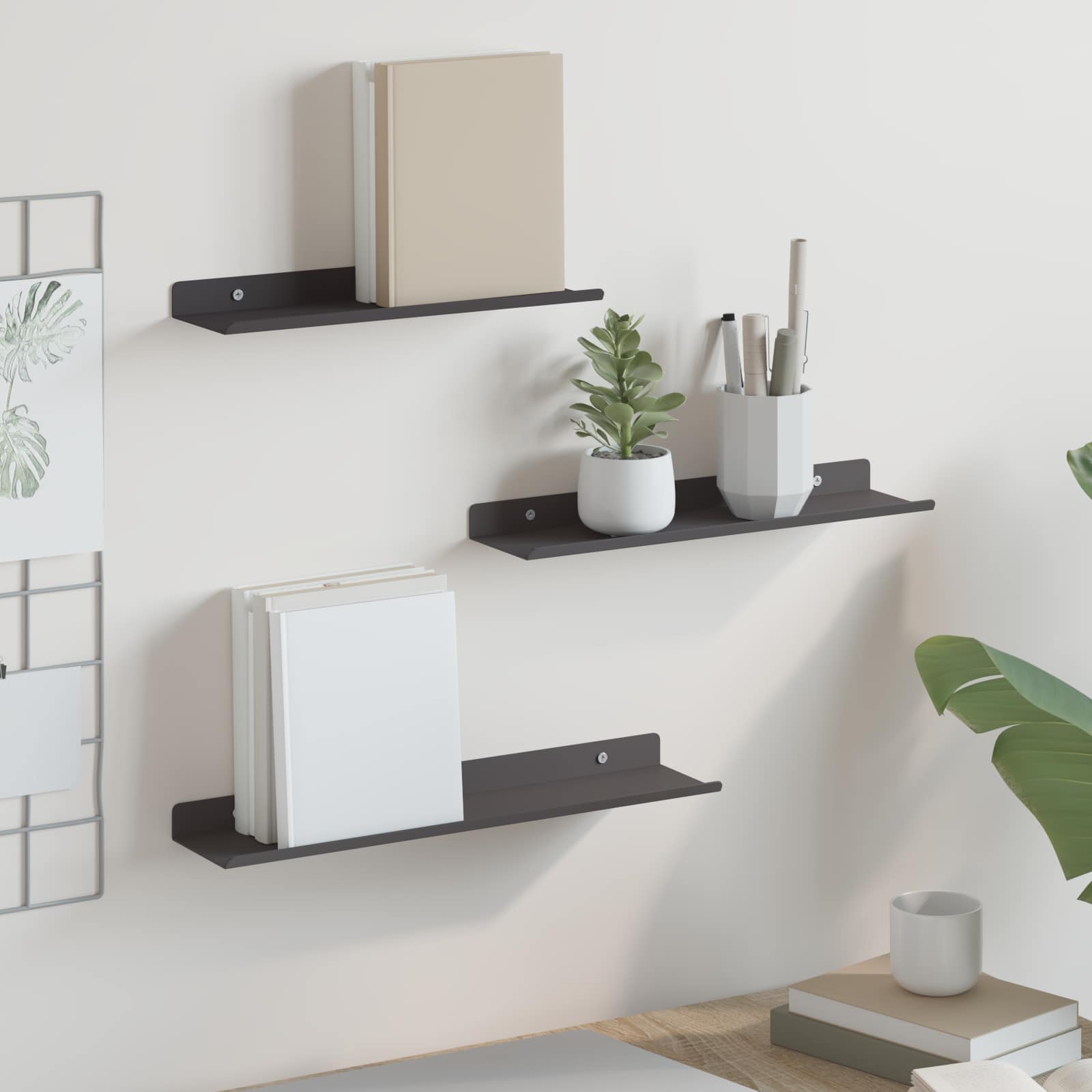 Drijvende plank 3 pcs Zwart 40 x 9 x 2,5 cm Staal – afbeelding 1