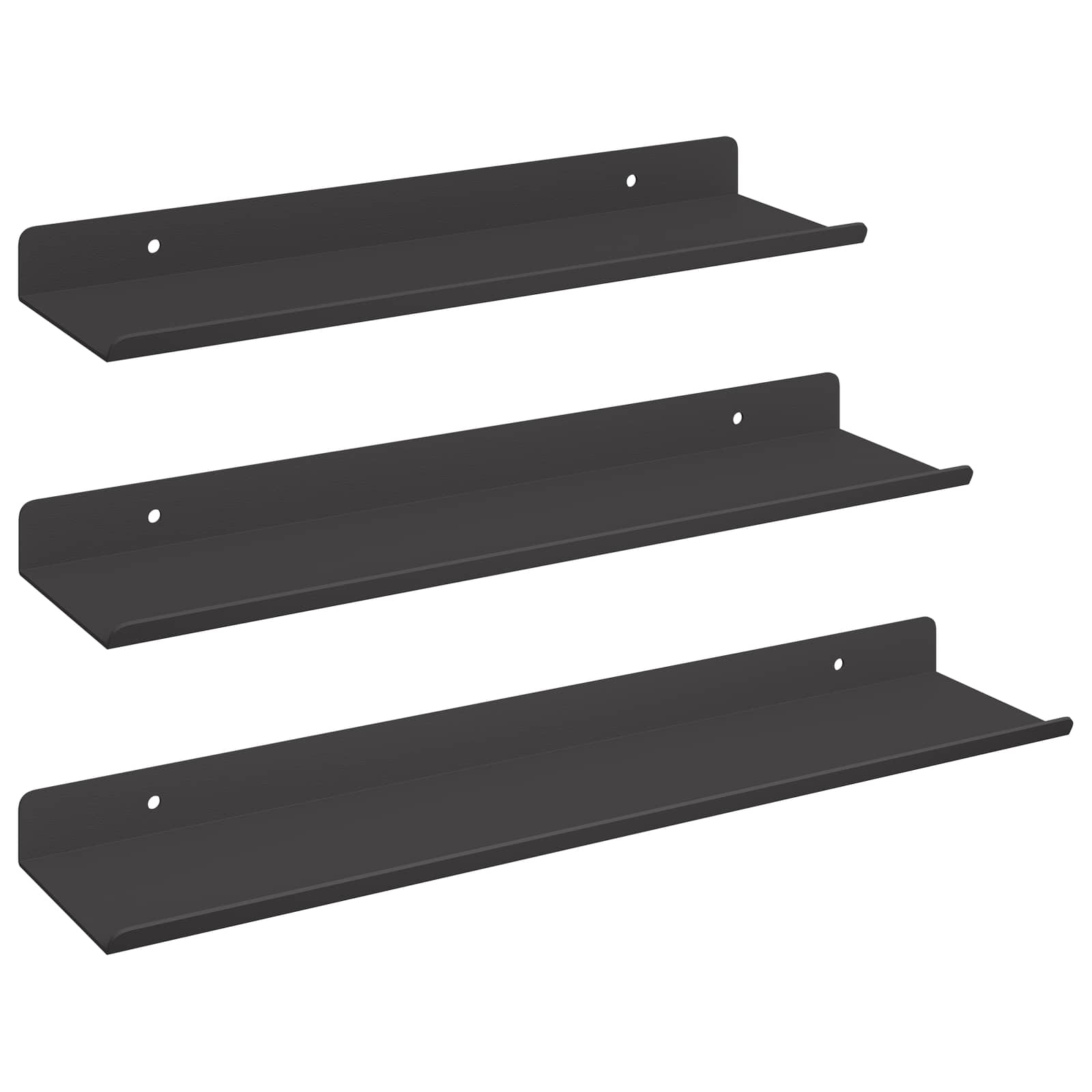 Drijvende plank 3 pcs Zwart 40 x 9 x 2,5 cm Staal – afbeelding 2