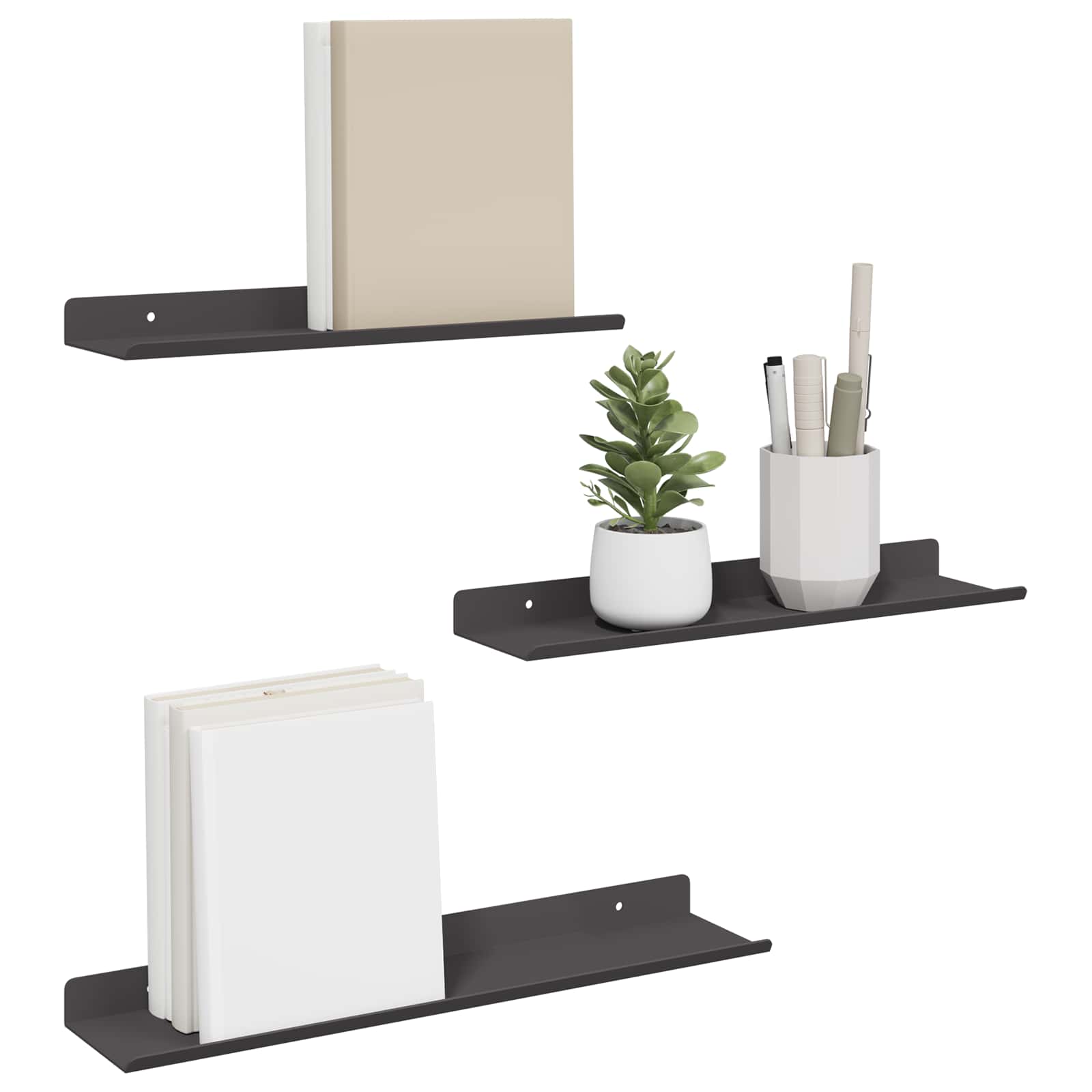 Drijvende plank 3 pcs Zwart 40 x 9 x 2,5 cm Staal – afbeelding 3