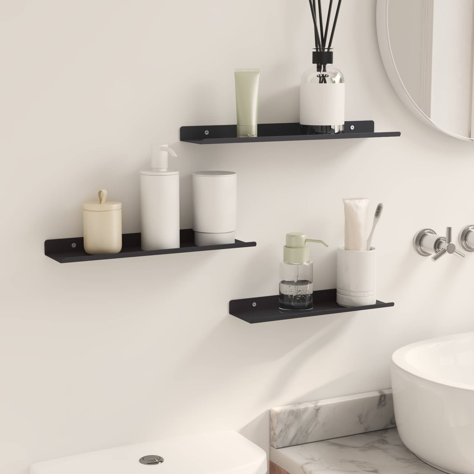 Drijvende plank 3 pcs Zwart 40 x 9 x 2,5 cm Staal – afbeelding 4