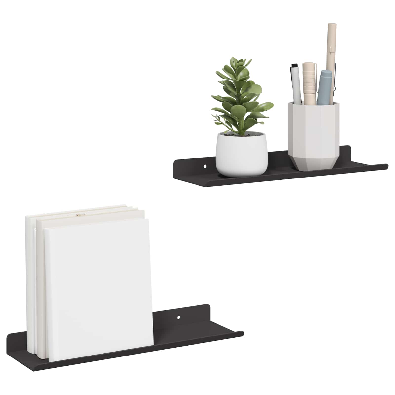 Drijvende plank 2 pcs Zwart 30 x 9 x 2,5 cm Staal – afbeelding 3