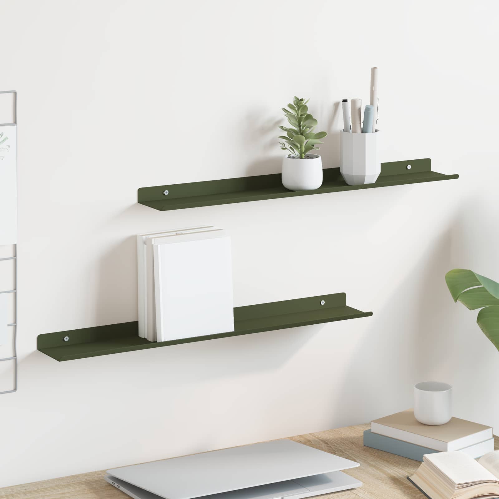 Drijvende plank 2 pcs Olijf Groen 60 x 8,5 x 2,5 cm Staal